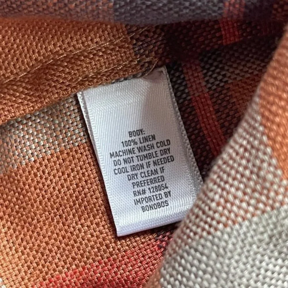Bonobos Men's  Plaid Rust‎ Color Long Sleeve 100% Linen Anorak Size Small NEW